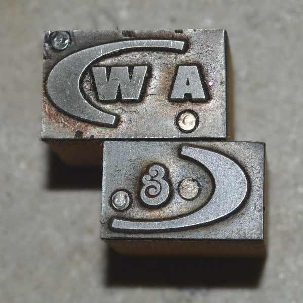 Vintage Letterpress Printer's Block  A & W logo, 2 blocks for printing 2 colors
