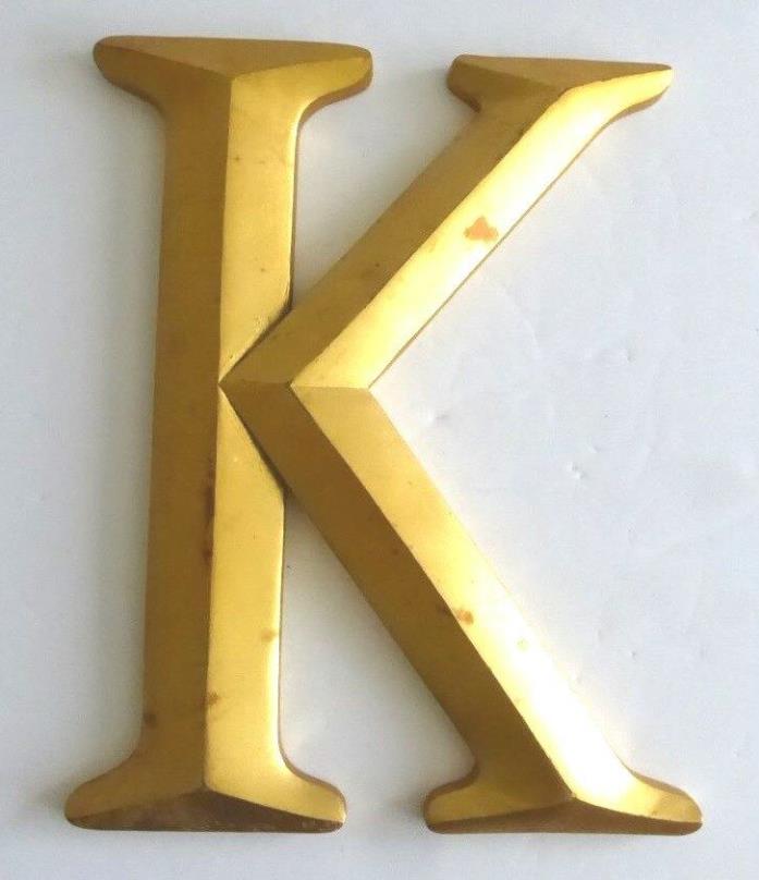 Vintage Large Alphabet Letter K Print Type Block Gold Color Sign, 12