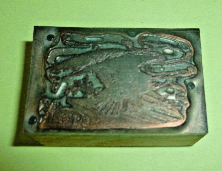 Vintage Block Metal Print Printing Copper Wood Federal Eagle Shield