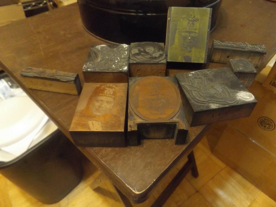 9 Vintage Antique Wood Printing  Print Blocks made of cppper AND WOOD FRATERNAL