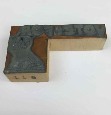Vintage Wooden Letterpress Stamp Printers Block VOTE FOR Sign with CHILD