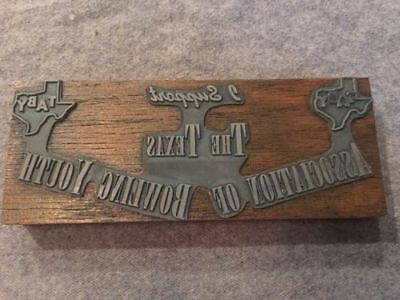 Vintage Letterpress Printers Block Texas Association Of Bowling Youth Seal Type