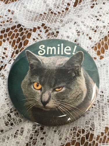 Vintage SMILE CAT PIN SAFETY PIN BACK BUTTON