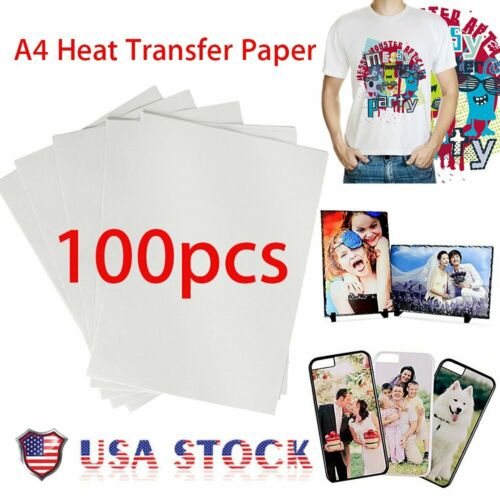 100pcs A4 Sublimation Heat Transfer Paper for Inkjet Printer Mug T-shirt USA VP