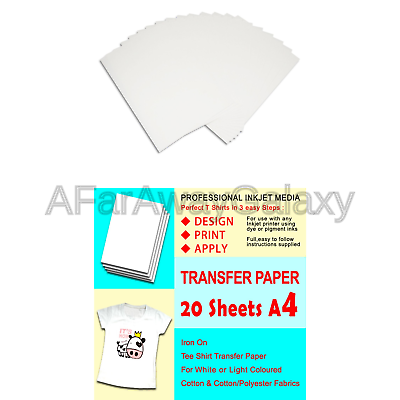 H88 - A4 Iron On T-Shirt Transfer Paper For Light Fabric 20 Sheets # 640211B
