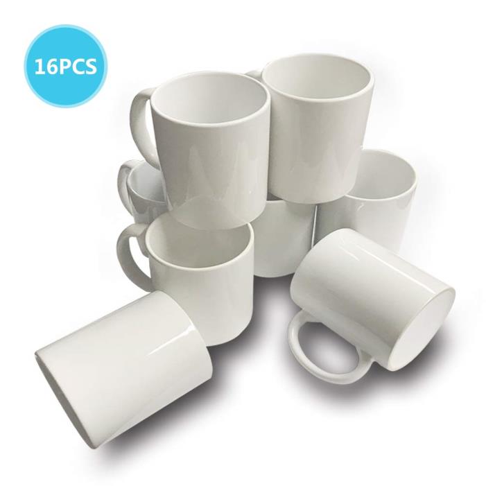 16 PCS Mugs 11 OZ Sublimation Blank White Mug Coated Ceramic Cup Halloween DIY