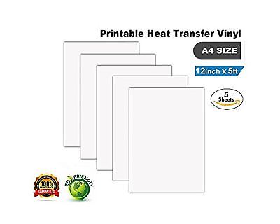 Printable HTV Iron-On Heat Transfer Vinyl Sheets for Inkjet Printers T-Shirt A4
