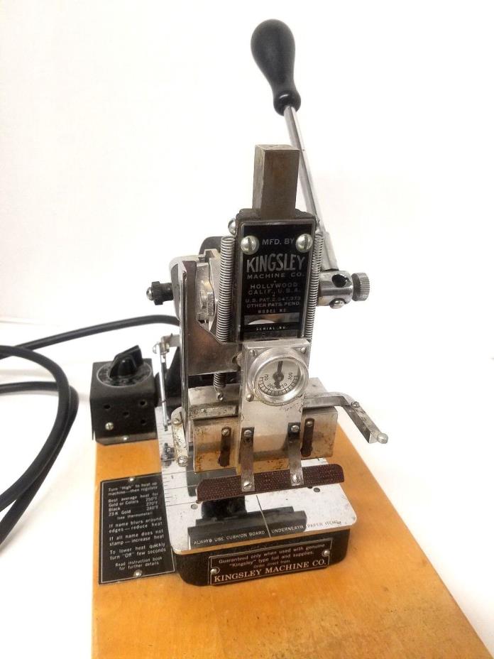Kingsley Machine Model M-50 Two Line Gold Hot Foil Stamping Machine Antique
