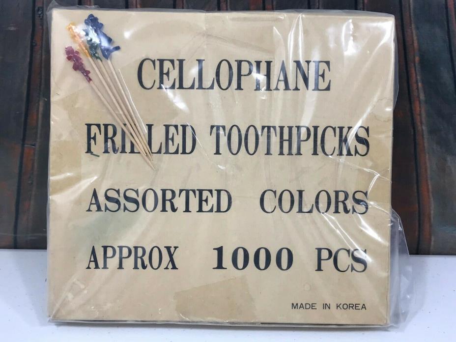 New 1000 PCS Cellophane Frilled Toothpicks Assorted Colors 4 Inches