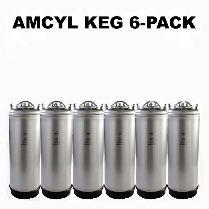 SIX PACK 5 Gallon AMCYL Ball Lock Kegs with SS strap handle