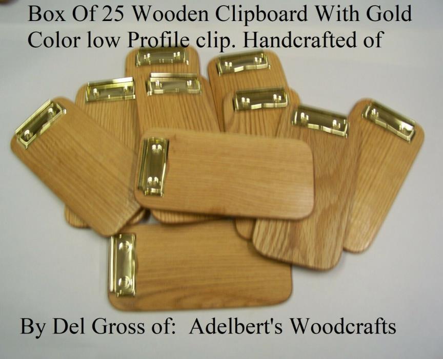24 Small Wooden Clipboard, Memo Clipboard, Check Presenter. Solid Red Oak. USA.