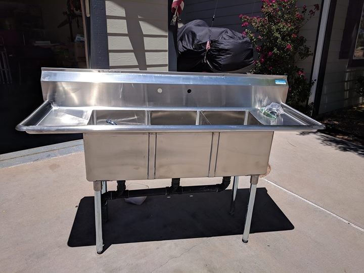 (3) Three Compartment Commercial Stainless Steel Sink