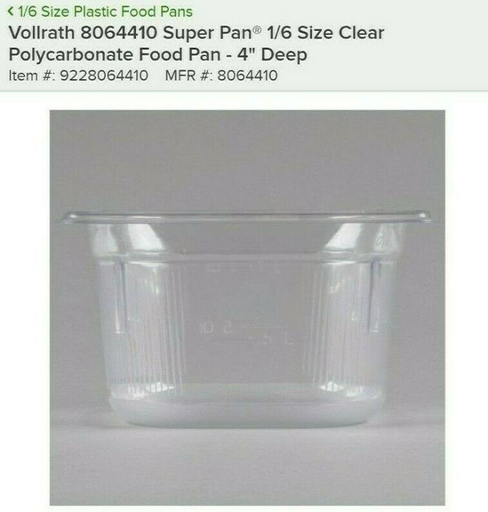 Case of 6 Vollrath 8064410 Clear 1/6 Size Super Pan 3 1.6 Qt. Plastic Pan