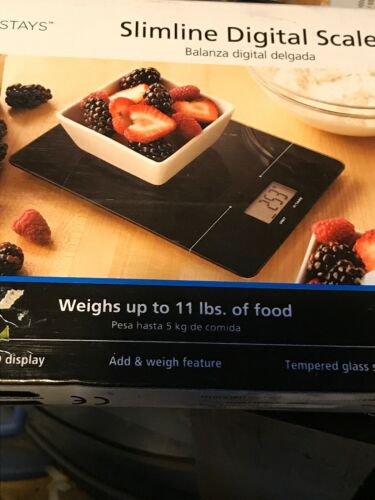 Mainstays Slimline Digital Scales Food Kitchen Scale up to 11 Lbs Black Grams
