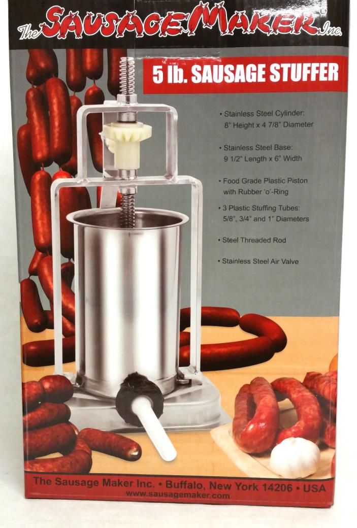 NEW The Sausage Maker, TSM 5 lb. Meat Stuffer, Stainless Steel Cylinder&Base