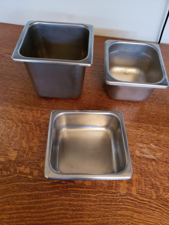 Stainless Steel Pans Restaurant Prep Table Refrigerator Containers Lot 3
