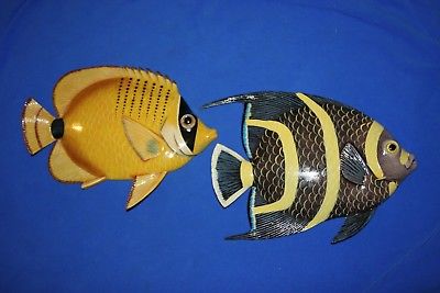 (2) Seafood Tiki Bar Restaurant Decor, Tropical Fish Wall Hanging, 12