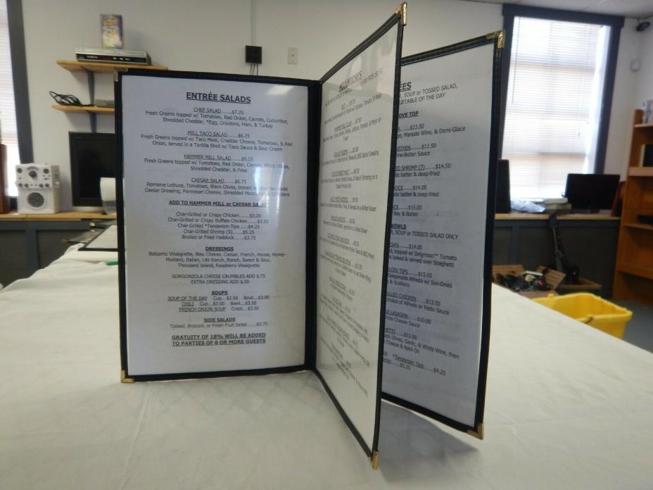 Commercial three page Menu 8 menus black  14 3/4 inches by 9 1/2 inches