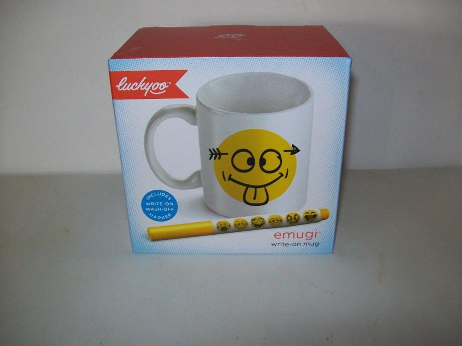 Emoji Luckyoo Write- On Mug 15 oz. Includes Write- on Wash- off Marker New