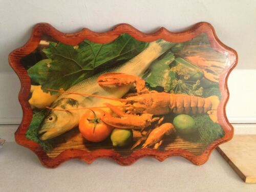 Large Seafood Restaurant Decor, Heavily Laquared Wooden Plaque 35