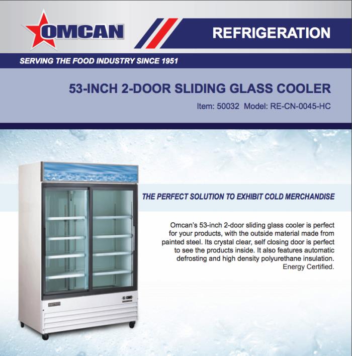 Omcan 50032 2-DOOR SLIDING GLASS COOLER RE-CN-0045-HC Free Freight