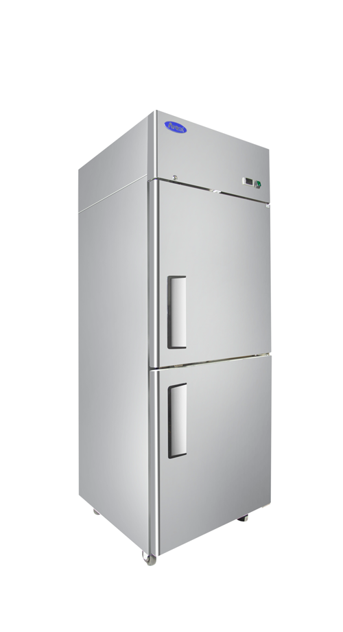 New Atosa MBF8010GR 2 Half Door Stainless Reach In All Refrigerator with Casters