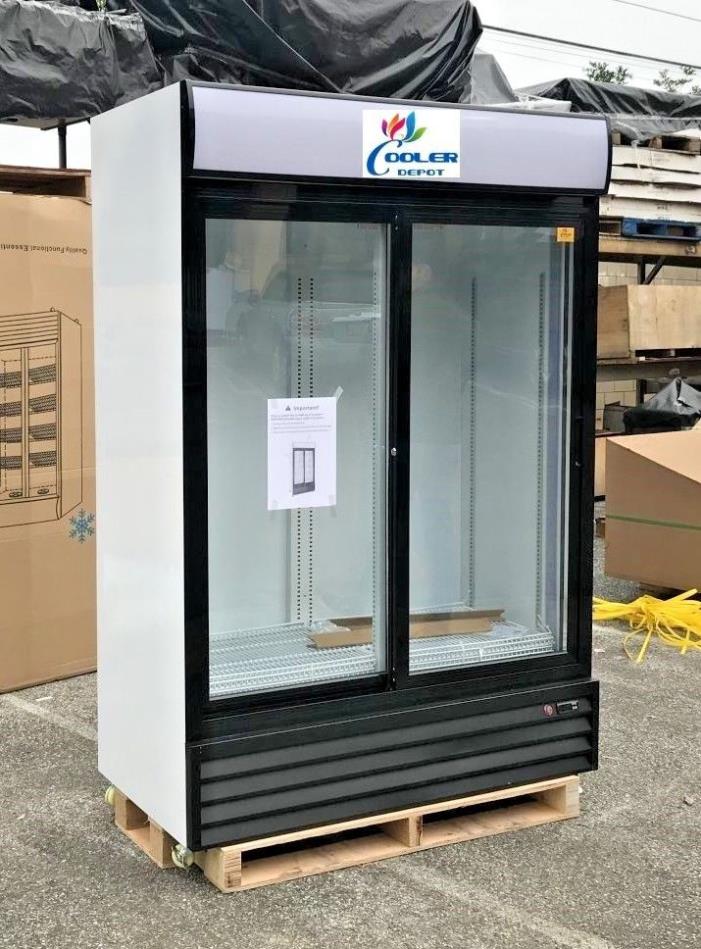 Commercial Glass Sliding Two Door Merchandiser Display Refrigerator NSF 53x27x80