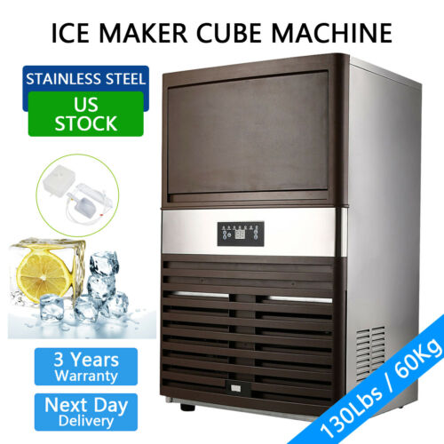 US 130Lbs Built-In Commercial Ice Maker Undercounter Freestand Ice Cube Machine