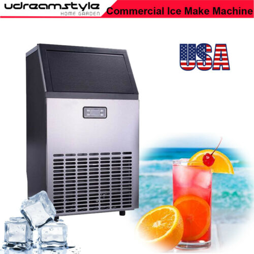 Commercial Ice Maker US Stock 100Pounds Stainless Freestanding Built-in Machine