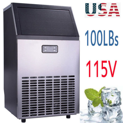 100Lbs 50kg Auto Commercial Ice Cube Maker Machine Stainless Steel Bar 115V 400W