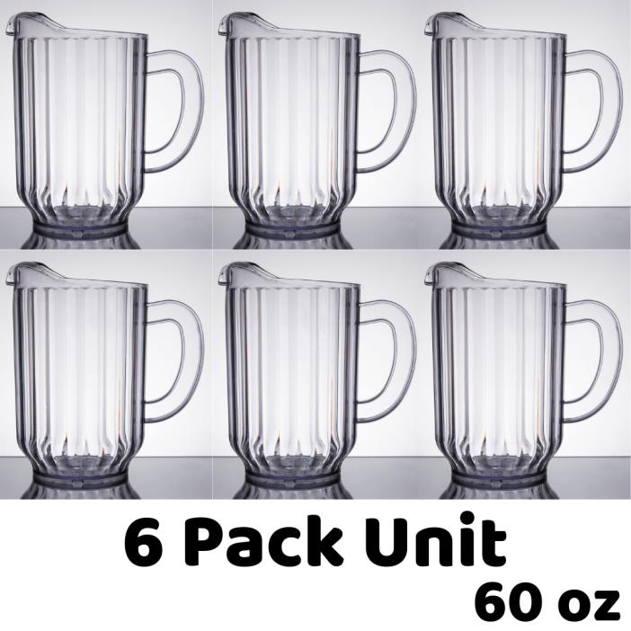 6-Pack Choice 60 oz. Clear Plastic Round Restaurant Beverage Pitchers