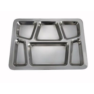 Winco - 6-Compartment Mess Tray, (Style B), (Silver) (Set of 4)