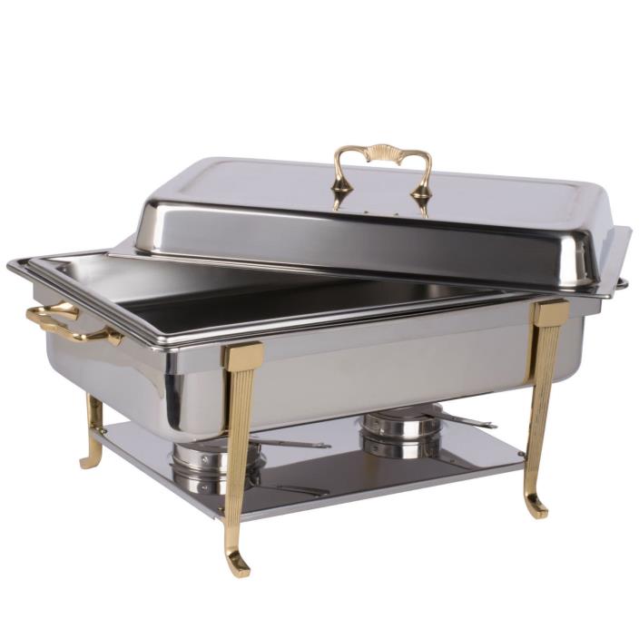 Stainless Chafing Dish - Vollrath 46050 9 Qt Classic Full Size Brass Trim Chafer