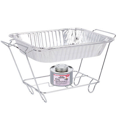 1/2 Size Disposable Silver Wire Rectangle Chafing Dish Stand Kit with Fuel