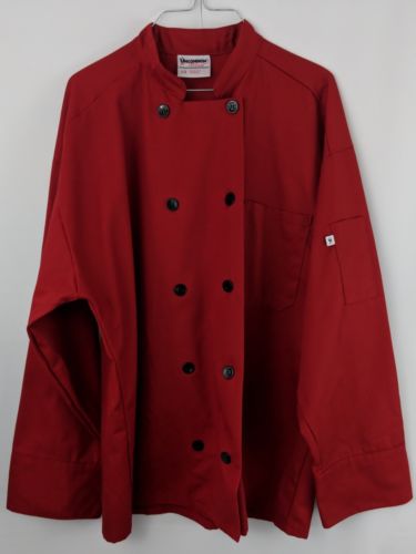 Uncommon Threads Unisex Red Black Button Chef Jacket Coat Size Large