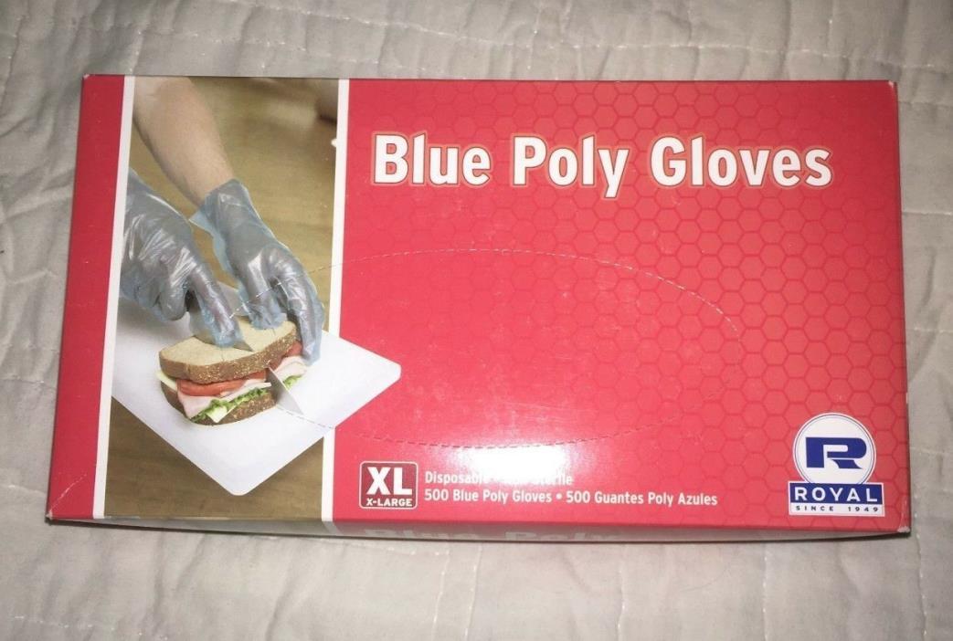 Royal Size XL Disposable Poly Gloves, Food Grade, 500 Count Box, Blue