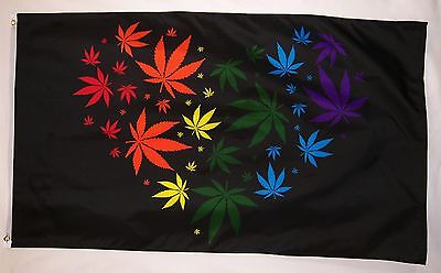 Rainbow Marijuana Love Flag 3' X 5' Indoor Outdoor Multi Color Banner