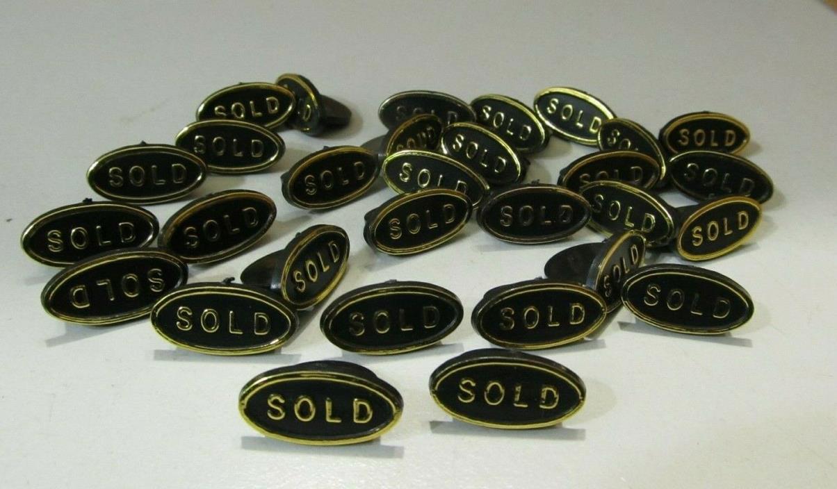 30 Oval “SOLD” Insert Tags GOLD Letters on BLACK for Foam Pad Ring Display Trays