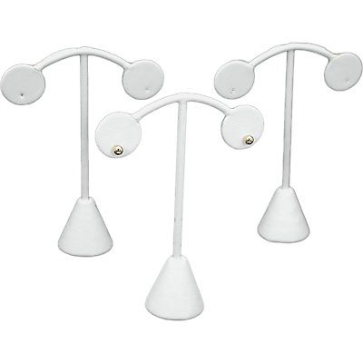 3 White Faux Leather Earring Display Stands 4.5