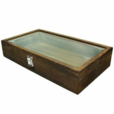 Large Wood Watch Box Glass Top Jewelry Ring Display Wooden Organizer Case New