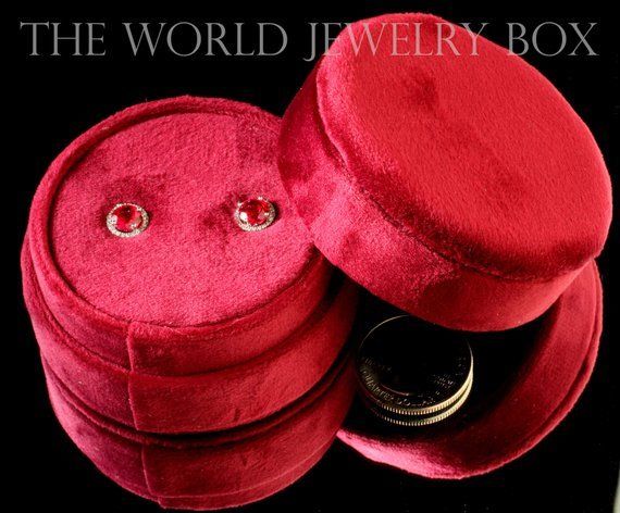 Burgundy Velvet Round Plush Stud Earring Box Birthday Anniversary Eva Collection