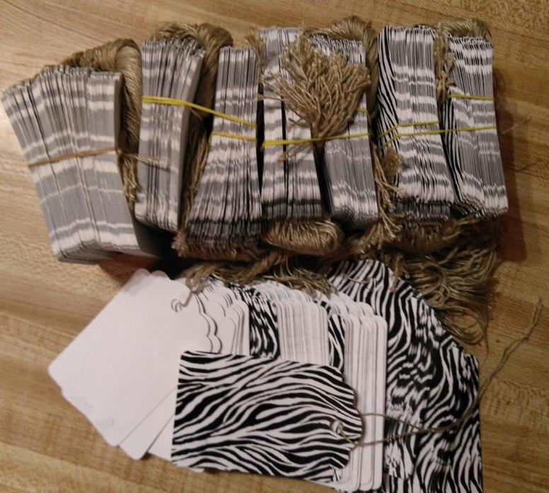 HUGE LOT OF 500! (BEST DEAL!!) ZEBRA STRIPED WITH GOLD STRING STRUNG PRICE TAGS