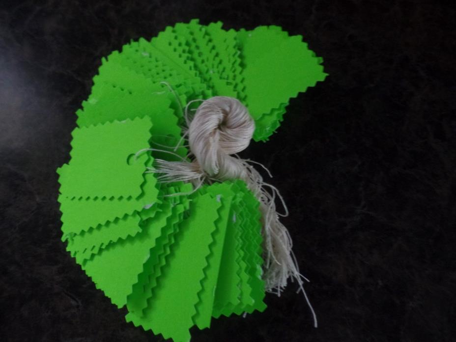 Fun~100 Strung Homemade Assorted Sized Garage Sale Tags/Lablels Lime