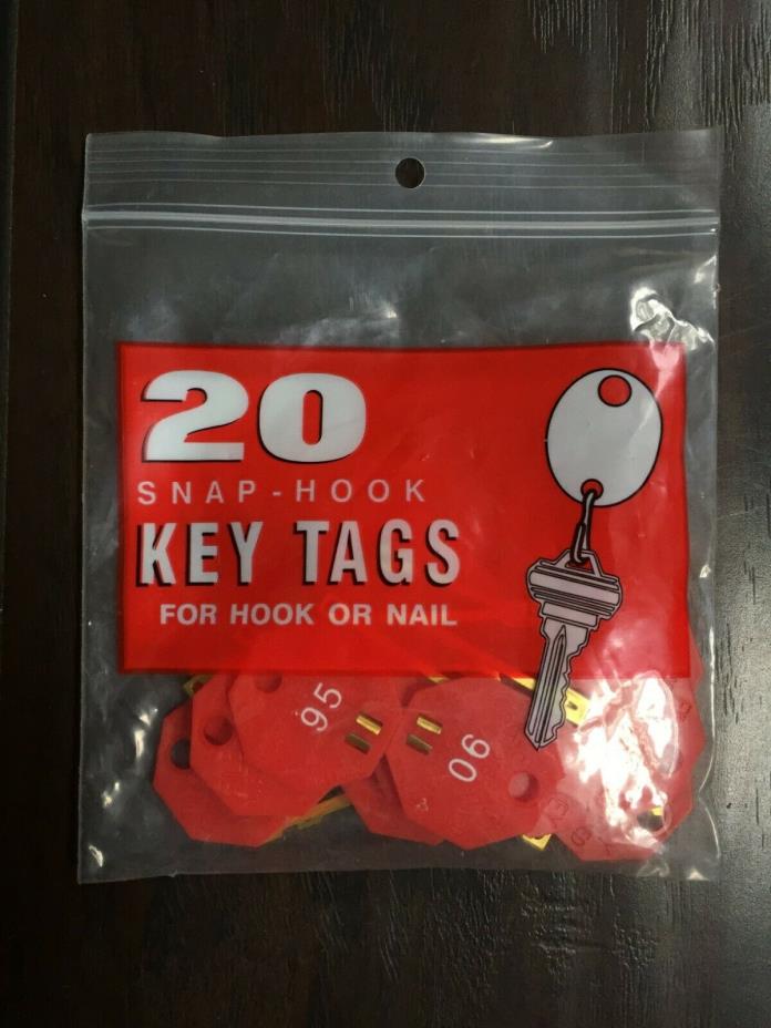 80 MMF Industries Octagon Snap-Hook Key Tags Plastic Red 4 Packs of 20 Numbered