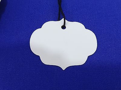 100 White Ornate Oval Designer Print Merchandise Strung Price Tags