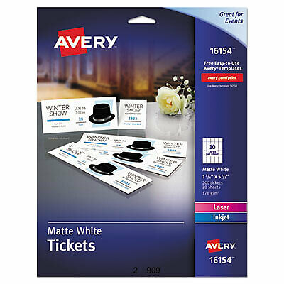 Avery Card,Ticket,Tear,200pk,Wh 16154  - 1 Each