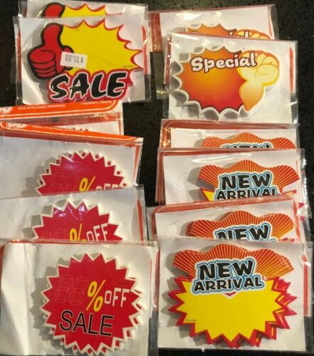 ASSORTED LOT OF 120 SALE!/SPECIAL!/NEW! % PRICE SIGNS RETAIL STORE PRICING TAGS!