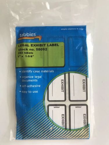 Tabbies Color-Coded Legal Exhibit Labels 252 Labels #58092 NEW