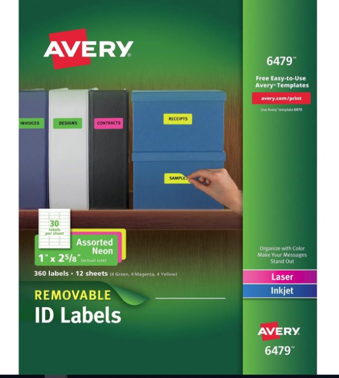 Avery Multipurpose Labels, Removable, Assorted Neon, 1
