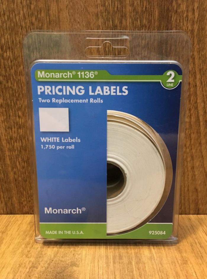 NEW Monarch 1136 White Pricing Labels 1,750 Per Roll, 2 Replacement Rolls 925084